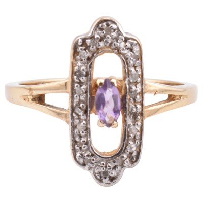 Lot 231 - HALLMARKED 9CT GOLD RING AMETHYST & DIAMOND RING