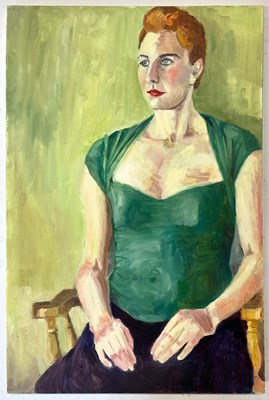 Lot 61 - ROBIN SYMES (1939-2023) - UNTITLED PORTRAIT OF LADY IN GREEN TOP