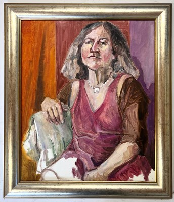 Lot 109 - ROBIN SYMES (1939-2023) - UNTITLED PORTRAIT OF LADY IN PURPLE DRESS