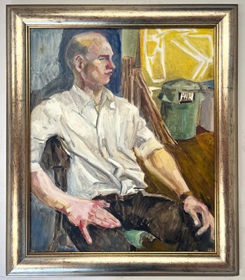 Lot 63 - ROBIN SYMES (1939-2023) - UNTITLED PORTRAIT OF MAN IN WHITE SHIRT