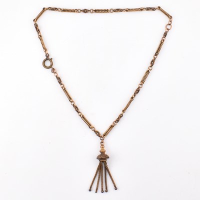 Lot 151 - 19TH CENTURY FANCY LINK CHAIN WITH ENGRAVED TASSEL PENDANT