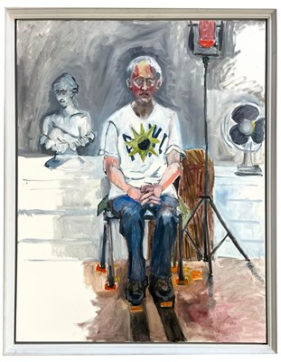 Lot 114 - ROBIN SYMES (1939-2023) - UNTITLED NUDE PORTRAIT OF MAN ON A CHAIR