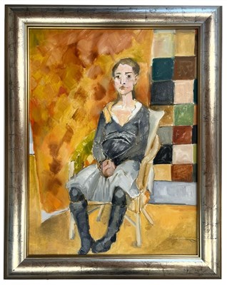 Lot 97 - ROBIN SYMES (1939-2023) - UNTITLED PORTRAIT OF A LADY WITH BOOTS