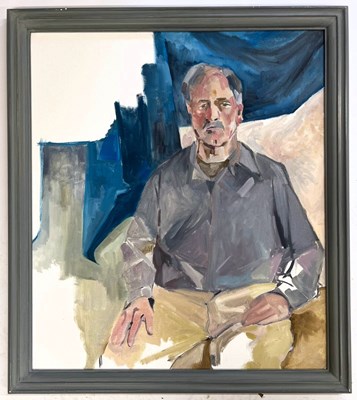 Lot 74 - ROBIN SYMES (1939-2023) - UNTITLED PORTRAIT OF MAN IN GREY SHIRT