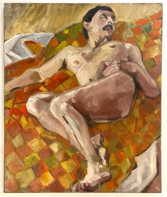 Lot 37 - ROBIN SYMES (1939-2023) - UNTITLED PORTRAIT OF NUDE MALE ON BLANKET
