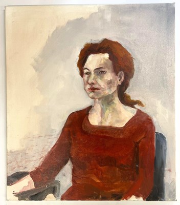 Lot 99 - ROBIN SYMES (1939-2023) - UNTITLED PORTRAIT OF LADY IN RED TOP