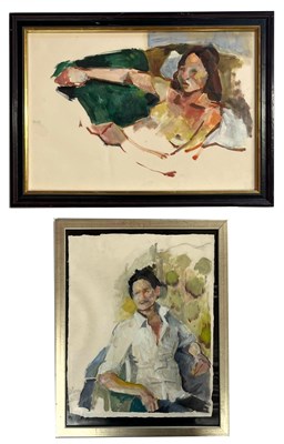 Lot 36 - ROBIN SYMES (1939-2023) - TWO OIL ON PAPER PORTRAIT STUDIES