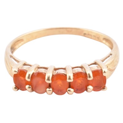 Lot 326 - HALLMARKED 9CT GOLD & FIRE OPAL FIVE STONE RING