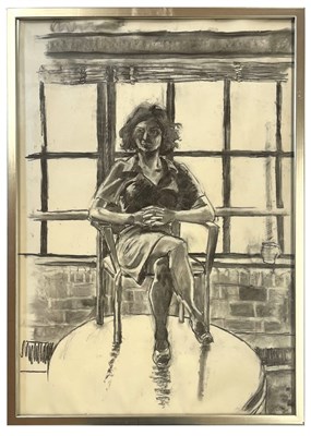 Lot 50 - ROBIN SYMES (1939-2023) - UNTITLED PORTRAIT OF FEMALE IN FRONT OF WINDOW