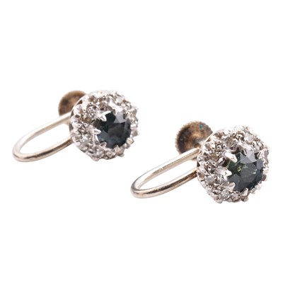 Lot 113 - PAIR OF HALLMARKED 9CT WHITE GOLD SAPPHIRE & DIAMOND EARRINGS
