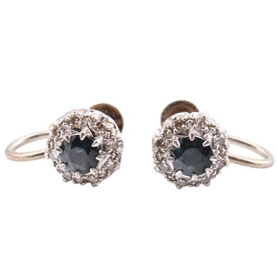 Lot 113 - PAIR OF HALLMARKED 9CT WHITE GOLD SAPPHIRE & DIAMOND EARRINGS