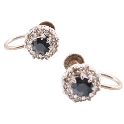 Lot 113 - PAIR OF HALLMARKED 9CT WHITE GOLD SAPPHIRE & DIAMOND EARRINGS
