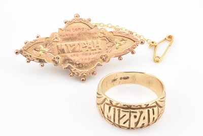 Lot 460 - HALLMARKED 9CT GOLD MIZPAH RING & VICTORIAN BROOCH PIN