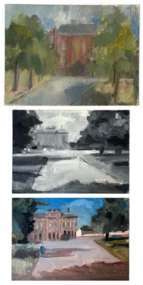 Lot 68 - ROBIN SYMES (1939-2023) - THREE UNTITLED LANDSCAPES WITH HOUSES