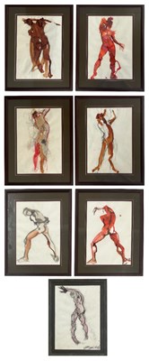 Lot 60 - SUE LARNER (CIRCLE OF ROBIN SYMES) - SEVEN ABSTRACT NUDES PAINTINGS