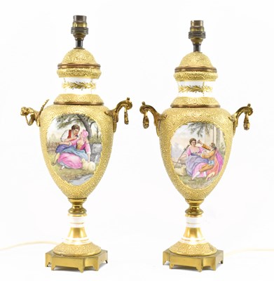 Lot 60 - PAIR OF VINTAGE 20TH CENTURY GILT ENAMELLED URN SHAPED LAMPS