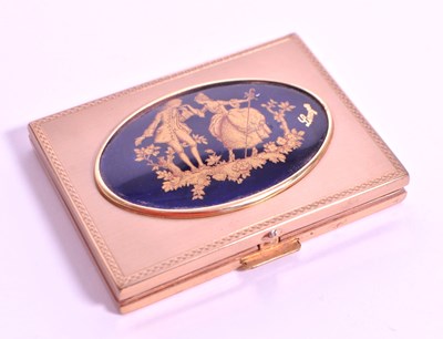 Lot 205 - PATRYS - 1950S FRENCH GILT METAL COMPACT CASE WITH LIMOGES ENAMEL
