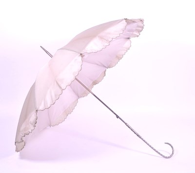 Lot 209 - 20TH CENTURY ART DECO PARASOL WITH METAL LOOPING HANDLE
