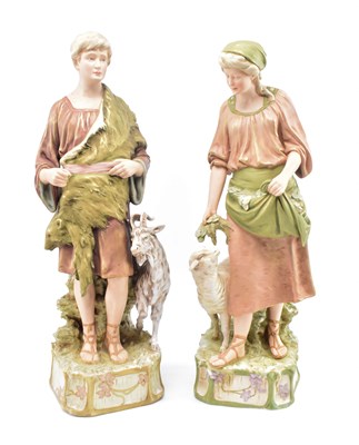 Lot 20 - ROYAL DUX BOHEMIA - LARGE PAIR OF BISQUE CERAMIC FIGURES
