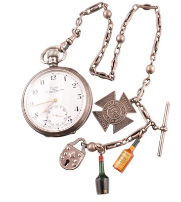 Lot 343 - HALLMARKED SILVER POCKET WATCH WITH WATCH CHAIN & CHARMS