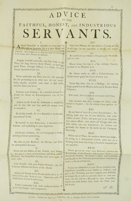 Lot 73 - TWO EARLY 19TH CENTURY ADVICE & RULES FOR SERVANTS POSTERS