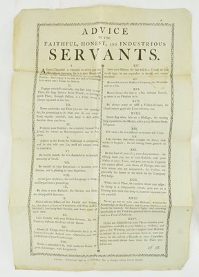 Lot 73 - TWO EARLY 19TH CENTURY ADVICE & RULES FOR SERVANTS POSTERS