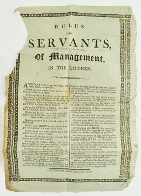 Lot 73 - TWO EARLY 19TH CENTURY ADVICE & RULES FOR SERVANTS POSTERS