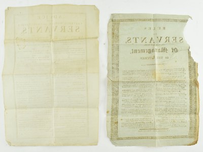 Lot 73 - TWO EARLY 19TH CENTURY ADVICE & RULES FOR SERVANTS POSTERS