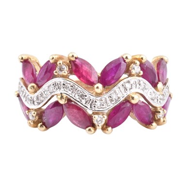 Lot 266 - HALLMARKED 9CT GOLD RUBY & DIAMOND BAND RING