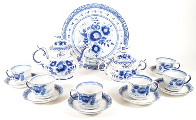 Lot 8 - RUSSIAN HAND MADE BLUE & WHITE PORCELAIN TEA SERVICE