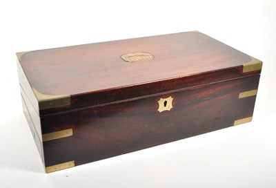 Lot 313 - VICTORIAN MAHOGANY CAMPAIGN STYLE WRITING SLOPE
