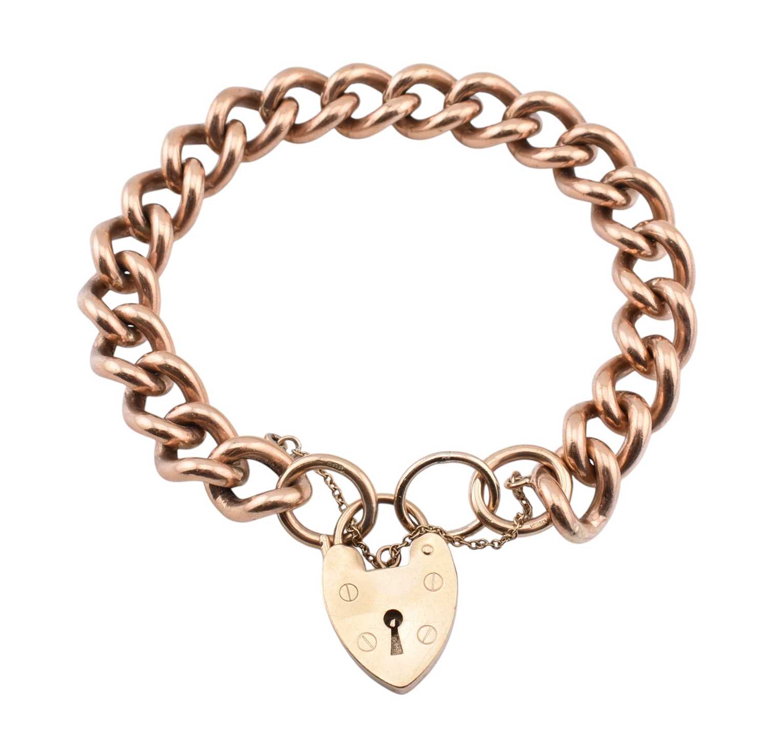 Lot 63 - HALLMARKED 9CT GOLD CURB LINK CHAIN PADLOCK BRACELET