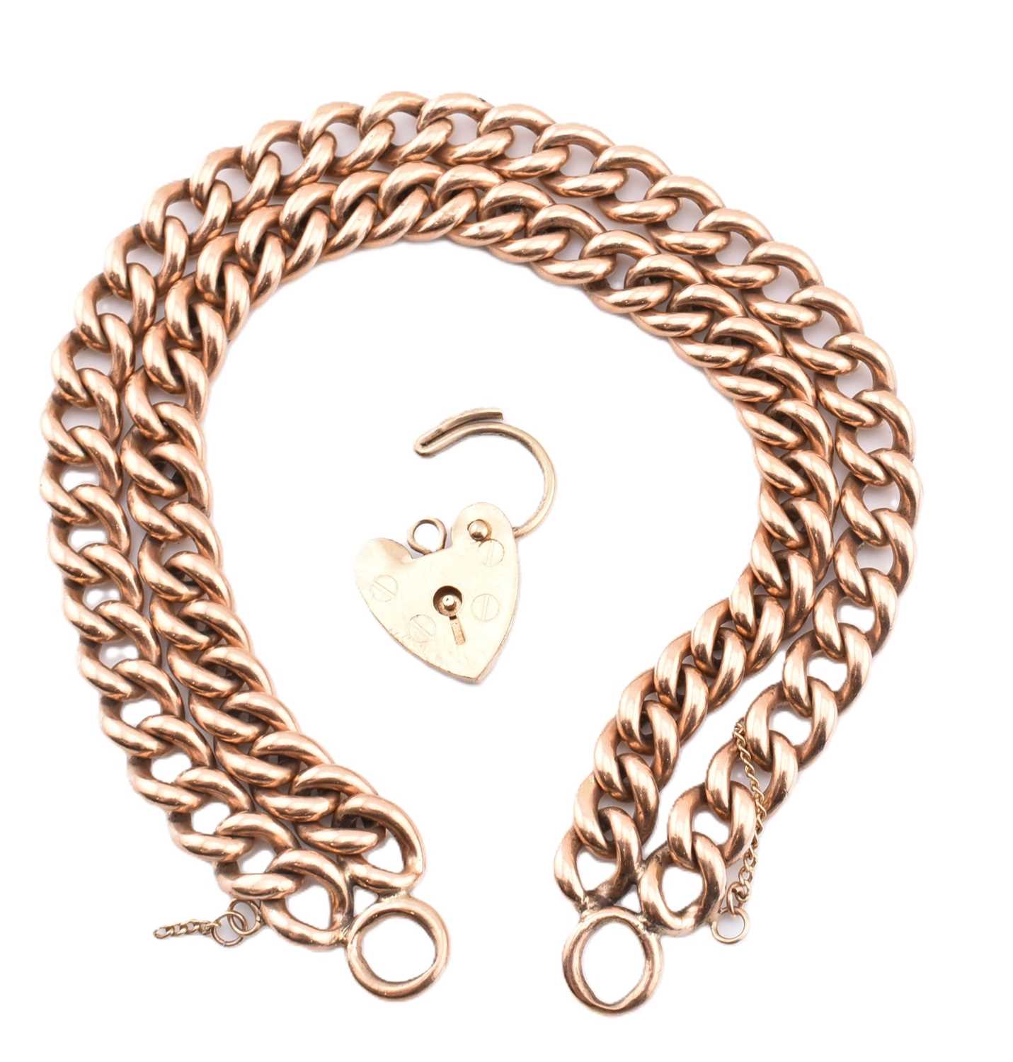 Lot 40 - HALLMARKED 9CT GOLD DOUBLE CHAIN BRACELET WITH HEART PADLOCK CLASP