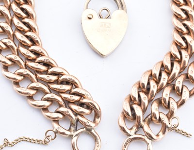 Lot 40 - HALLMARKED 9CT GOLD DOUBLE CHAIN BRACELET WITH HEART PADLOCK CLASP