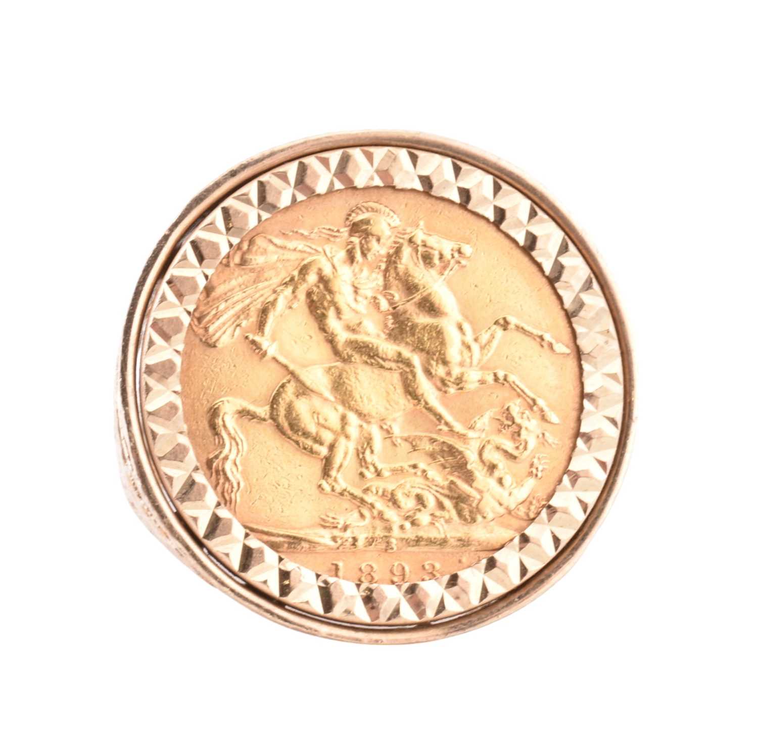 Lot 34 - VICTORIAN 1893 FULL SOVEREIGN COIN MOUNTED IN 9CT GOLD RING