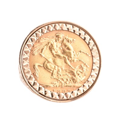 Lot 34 - VICTORIAN 1893 FULL SOVEREIGN COIN MOUNTED IN 9CT GOLD RING