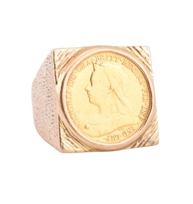 Lot 68 - VICTORIAN HALF SOVEREIGN COIN MOUNTED IN 9CT GOLD RING