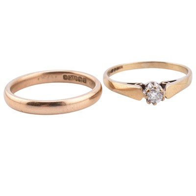 Lot 247 - HALLMARKED 9CT GOLD & DIAMOND RING & HALLMARKED 9CT GOLD BAND RING