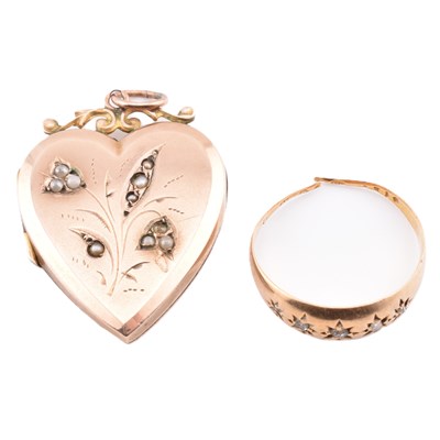 Lot 342 - 9CT GOLD BACK & FRONT LOCKET WITH 18CT GOLD & DIAMOND RING
