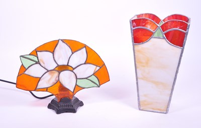 Lot 49 - TWO 20TH CENTURY TIFFANY MANNER ART DECO STYLE GLASS LIGHT SHADES