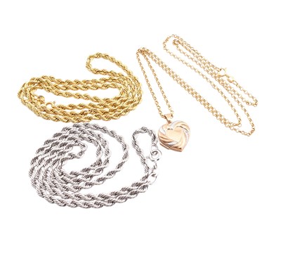 Lot 279 - HALLMARKED 9CT GOLD CHAINS & HEART LOCKET