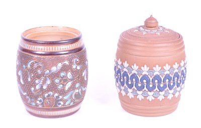Lot 53 - TWO LATE 19TH CENTURY DOULTON LAMBETH STONEWARE TOBACCO JARS