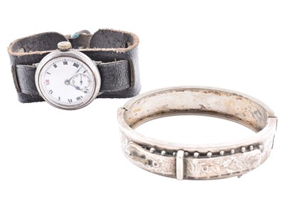Lot 195 - 1920S SILVER BORGEL CASED WRISTWATCH & 19TH CENTURY BANGLE