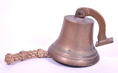 Lot 266 - 20TH CENTURY BRASS SHIP BELL WITH ROPE