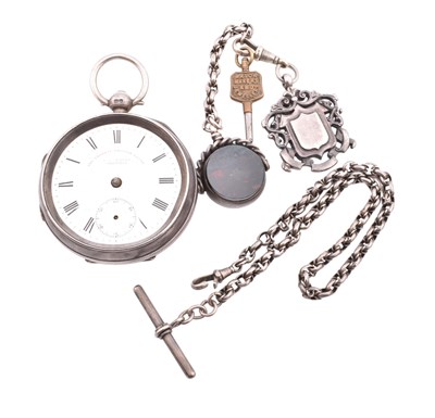 Lot 248 - VICTORIAN HALLMARKED SILVER POCKET WATCH AF WITH FOB & MEDALLION