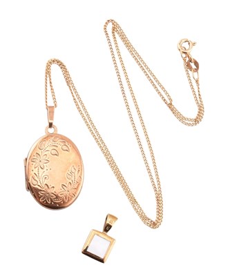 Lot 210 - HALLMARKED 9CT GOLD LOCKET NECKLACE & MOTHER OF PEARL NECKLACE PENDANT