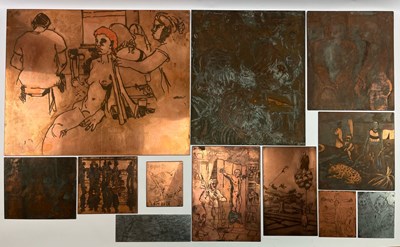 Lot 158 - ROBIN SYMES (1939-2023) - TEN ORIGINAL ACID-ETCHED COPPER PLATES