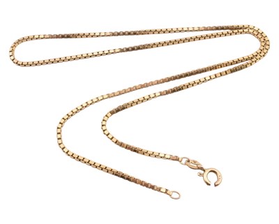 Lot 444 - HALLMARKED 9CT GOLD BOX CHAIN NECKLACE