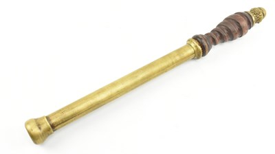 Lot 55 - 19TH CENTURY VICTORIAN BRASS & MAHOGANY TIPSTAFF IN ORIG. EBONY & LACE PRESENTATION CASE