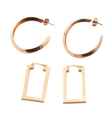 Lot 90 - TWO PAIRS OF HALLMARKED 9CT GOLD HOOP EARRINGS